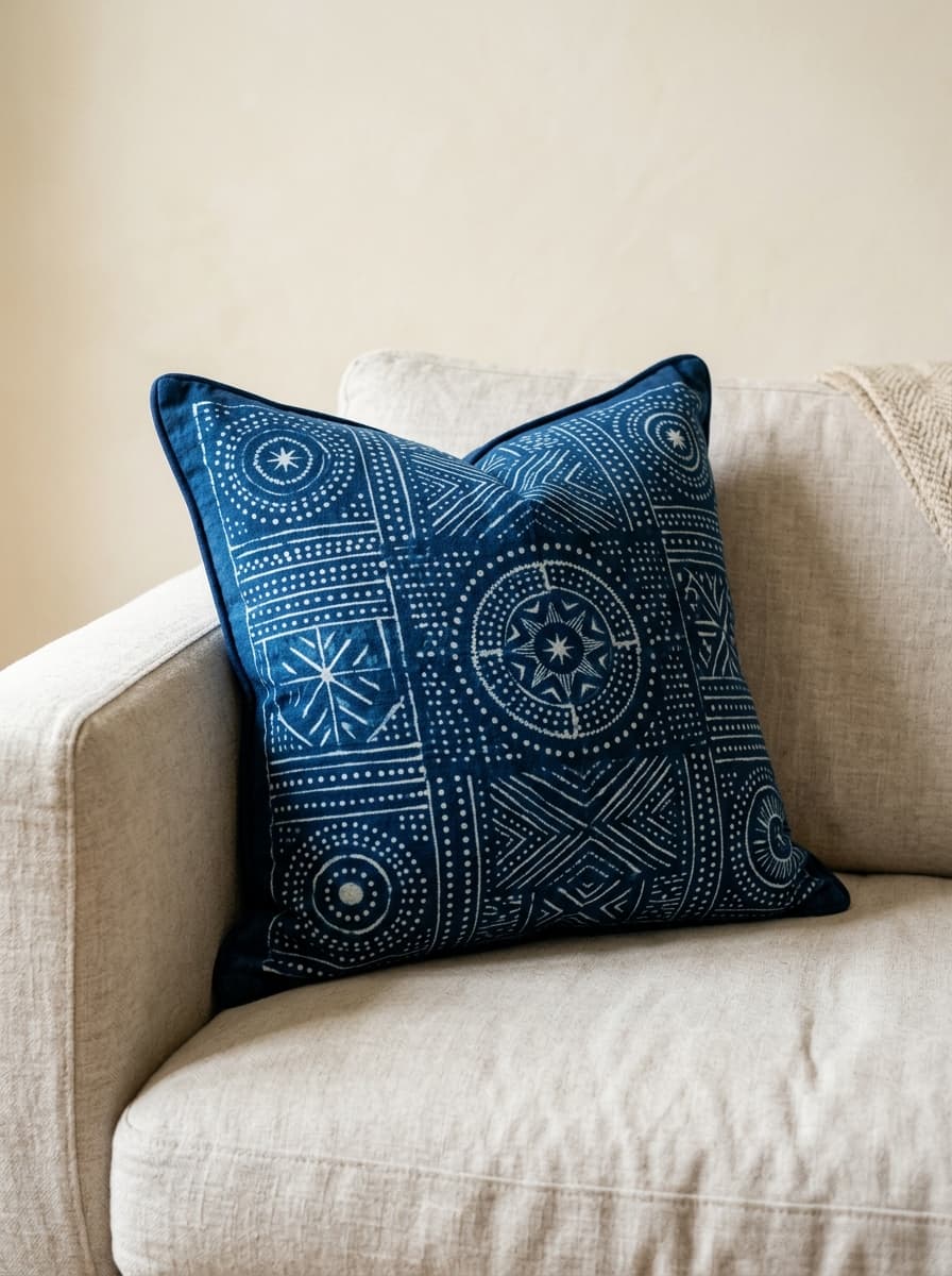 Adire resist dyed textiles in natural indigo